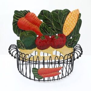 Metallic fruit basket vegetables kitchen decor cottagecore peasant retro home